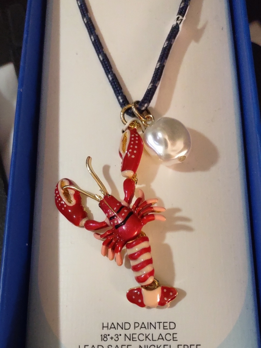 NWT Piper K Viral Hand Painted Lobster Baroque Pearl Cord Necklace